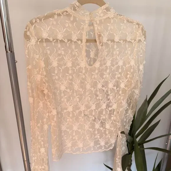 Vintage Jessica McClintock Cream Lace Top – Romantic Cottagecore Coquette Blouse - Picture 2 of 8